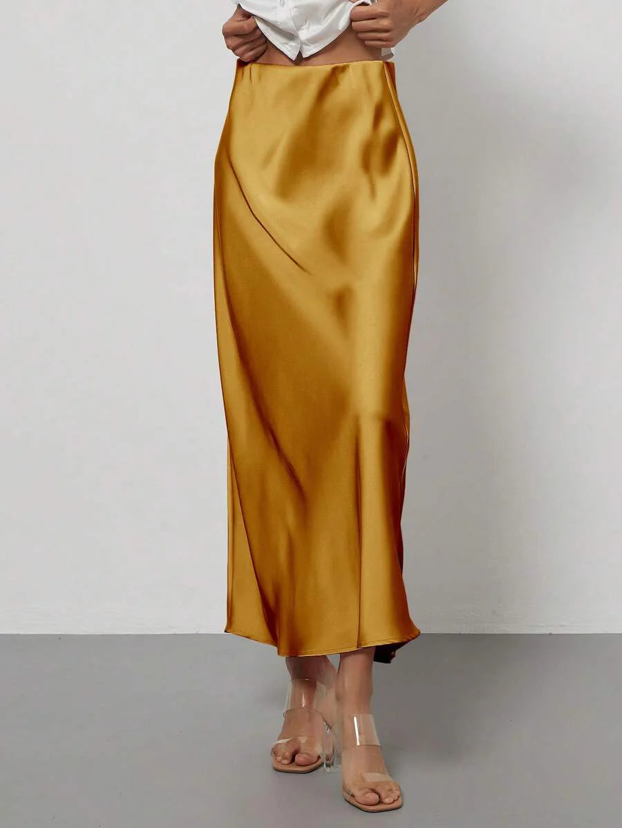 Elastic Satin Maxi Skirt