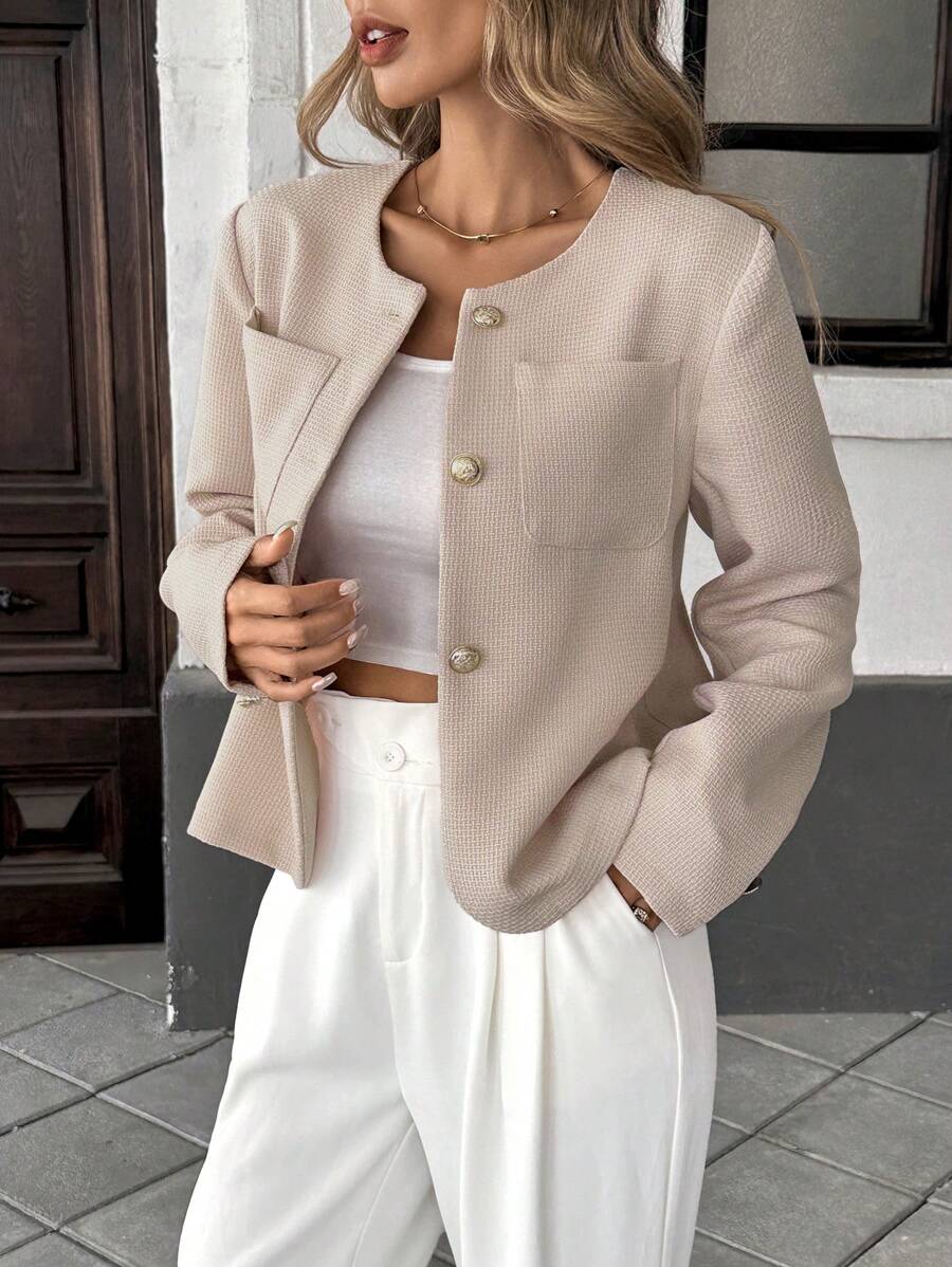 Round Neck Long Sleeve Jacket for Women Regular Fit Casual Outerwear Spring Summer