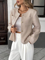 Round Neck Long Sleeve Jacket for Women Regular Fit Casual Outerwear Spring Summer