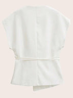 Solid Color Cross Belt Vest Top With Lace Up V Neck Batwing Sleeve Casual Spring Autumn