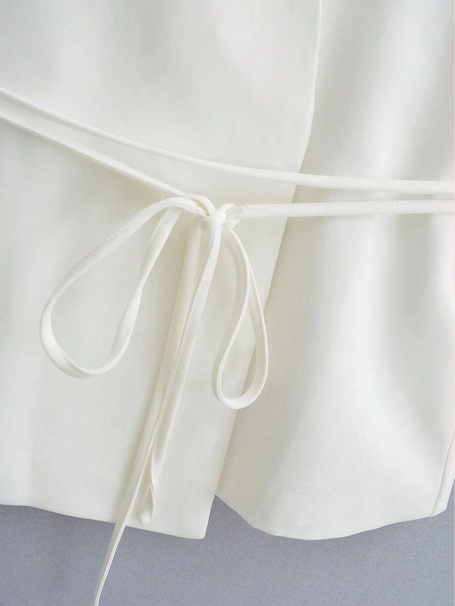 Solid Color Cross Belt Vest Top With Lace Up V Neck Batwing Sleeve Casual Spring Autumn