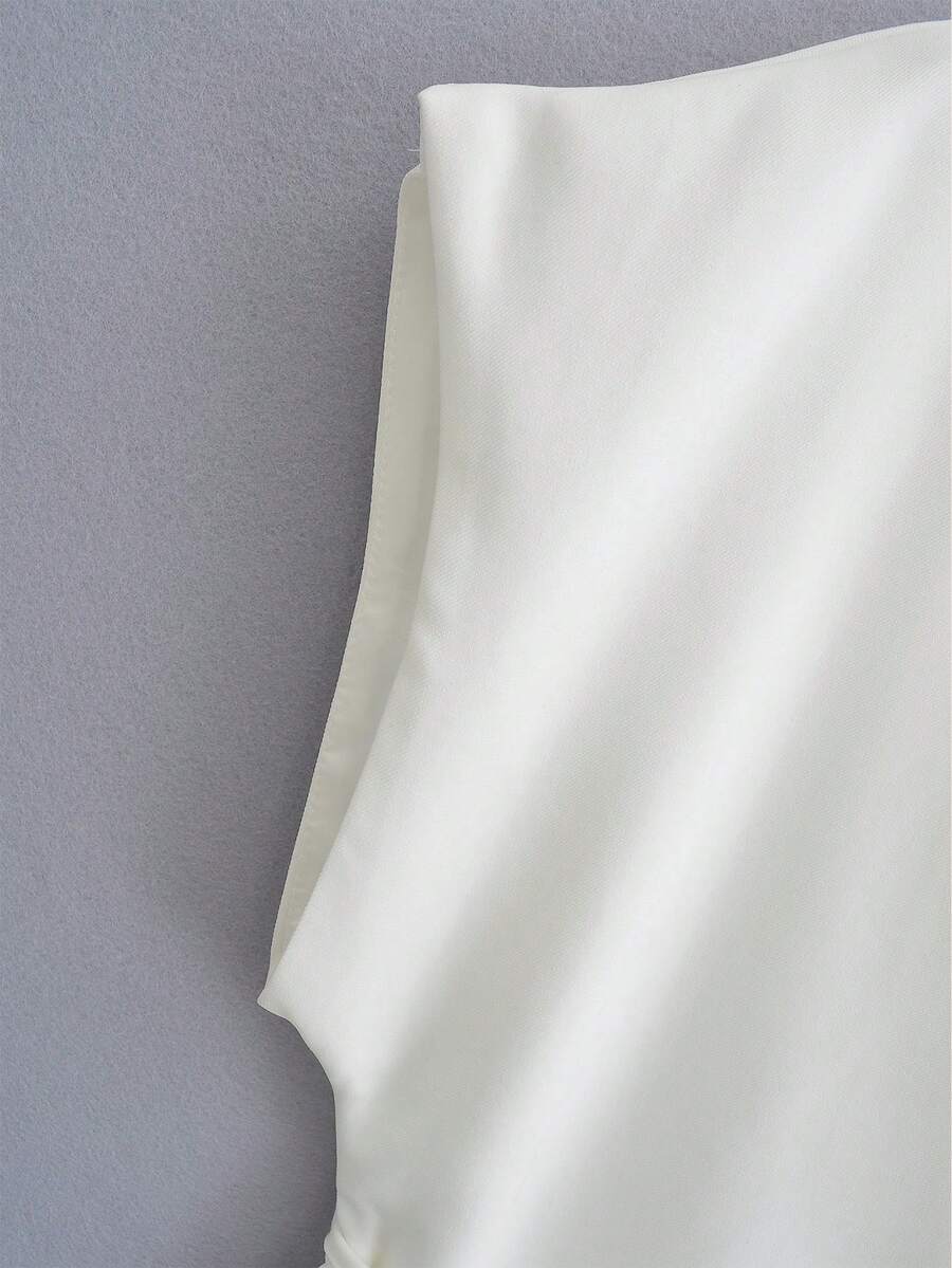 Solid Color Cross Belt Vest Top With Lace Up V Neck Batwing Sleeve Casual Spring Autumn