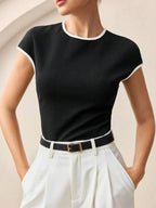 Contrast Trim Round Neck Short Sleeve Tee All Day Comfort