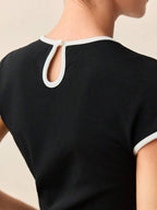 Contrast Trim Round Neck Short Sleeve Tee All Day Comfort