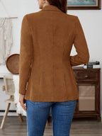 Mocha Brown Lapel Blazer With Woven Fabric And Rib Knit