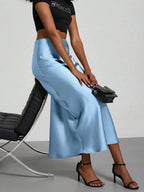 Elastic Satin Maxi Skirt