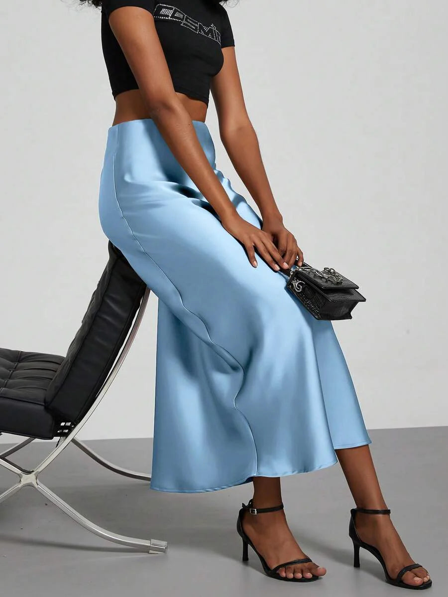 Elastic Satin Maxi Skirt