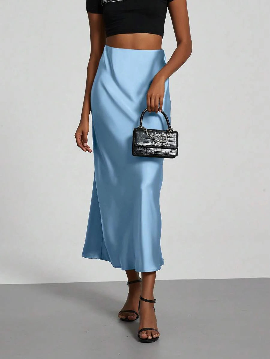 Elastic Satin Maxi Skirt