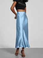 Elastic Satin Maxi Skirt