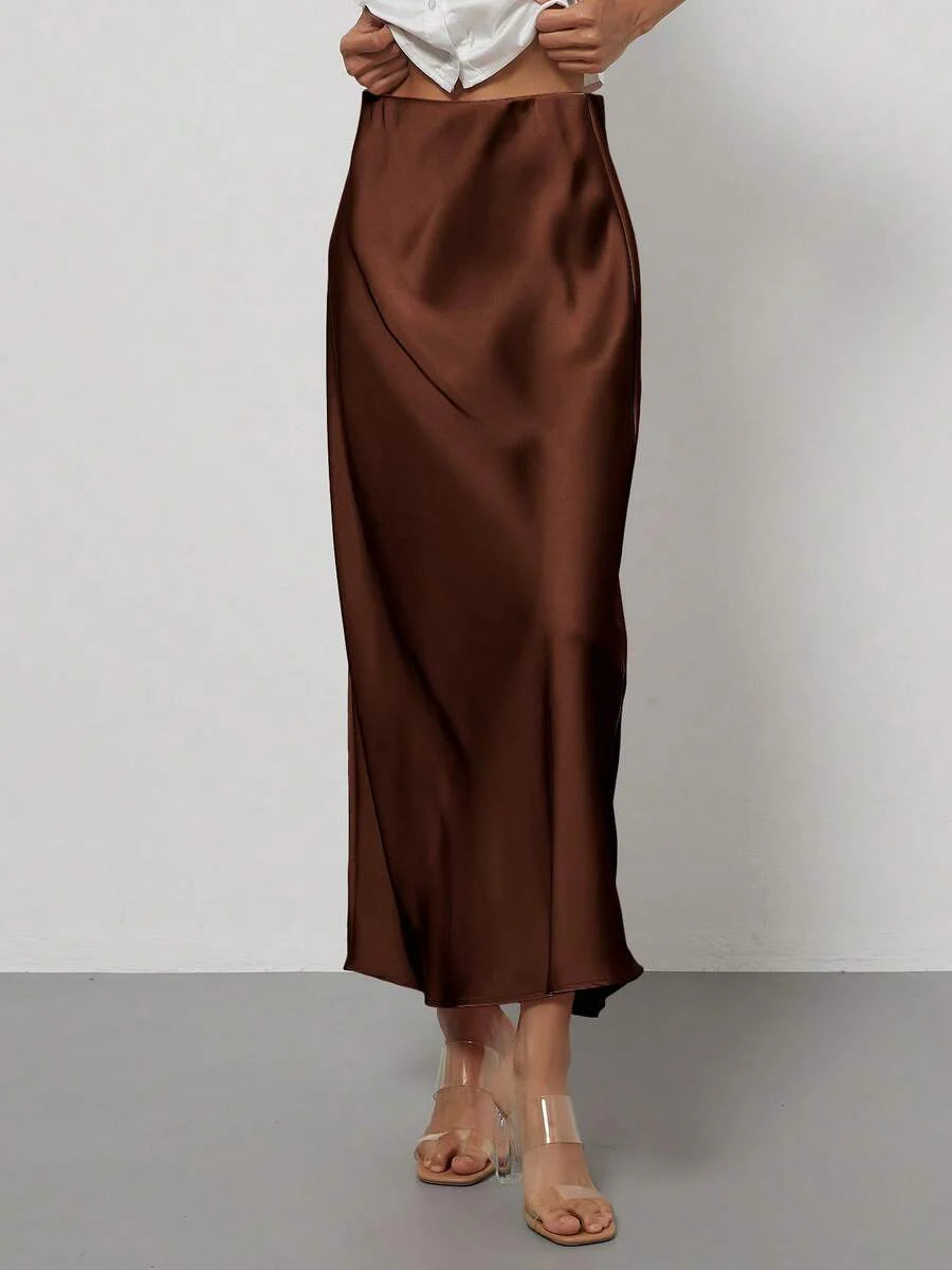 Elastic Satin Maxi Skirt