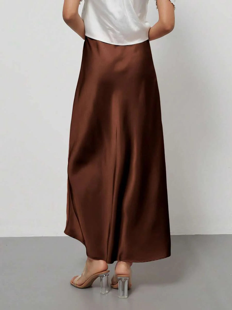 Elastic Satin Maxi Skirt