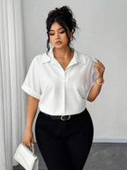 Batwing Sleeve Button Front Shirt Plus Size Casual Top