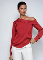 Elegant Satin Blouse With Draped Ruched Silhouette