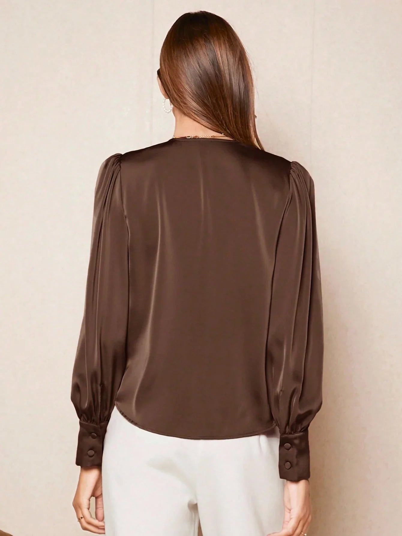 V Neck Satin Blouse Office Ready Elegant Chic Casual Top