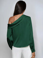 Elegant Satin Blouse With Draped Ruched Silhouette