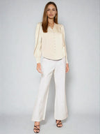 Satin V Neck Bubble Sleeve Blouse For Elegant Style