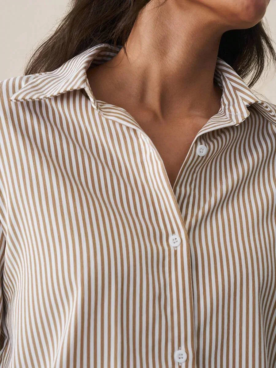 Front Button-Down Long Sleeve Shirt Versatile Elegant Chic