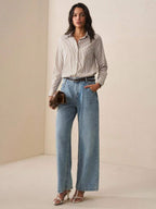 Front Button-Down Long Sleeve Shirt Versatile Elegant Chic