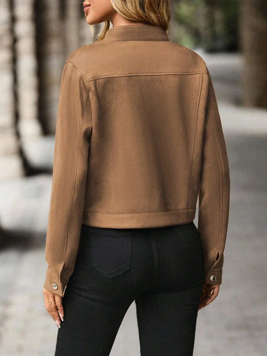 Wool Blend Jacket Crop Length Single Breasted Collar