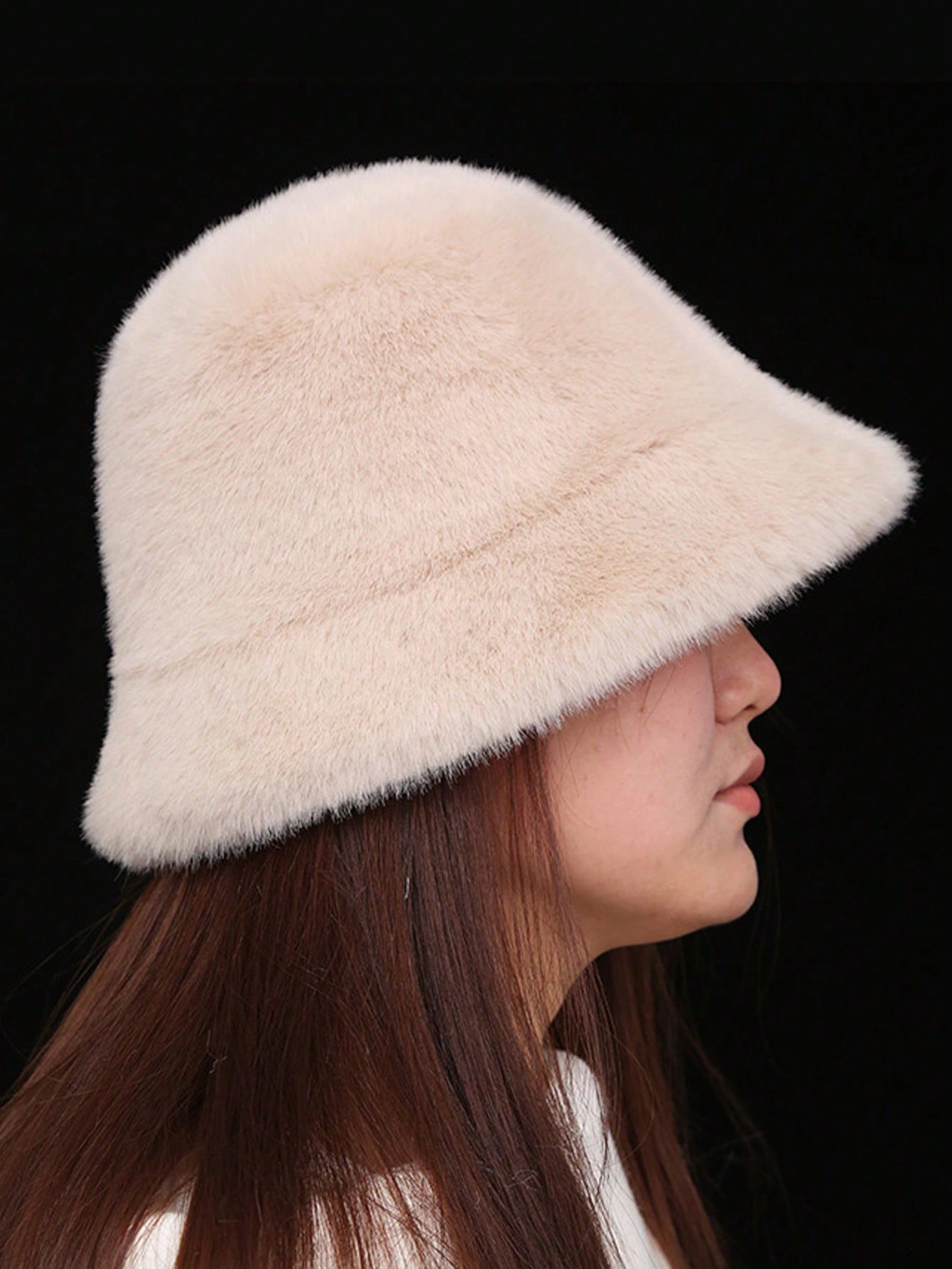 Plush Autumn Windproof Bucket Hat For Women Solid Color Casual Polyester Warm Winter Cap