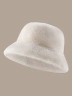 Plush Autumn Windproof Bucket Hat For Women Solid Color Casual Polyester Warm Winter Cap