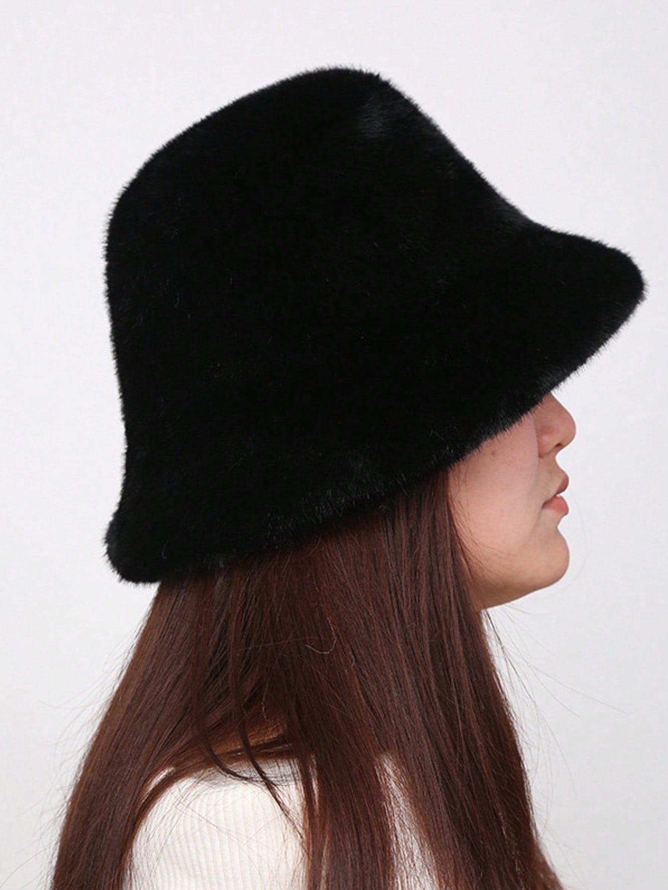 Plush Autumn Windproof Bucket Hat For Women Solid Color Casual Polyester Warm Winter Cap