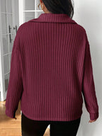 Plus Size Fuzzy Collar Quarter Zip Cozy Sweater