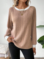 Colorblock Raglan Sweatshirt Round Neck Pullover Lined For Warmth Casual Daily