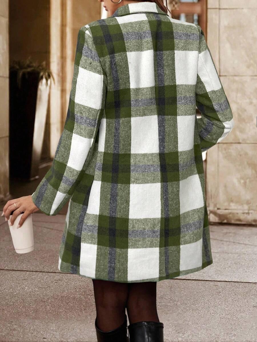 Timeless Plaid Wool Coat Turndown Collar Double Breasted