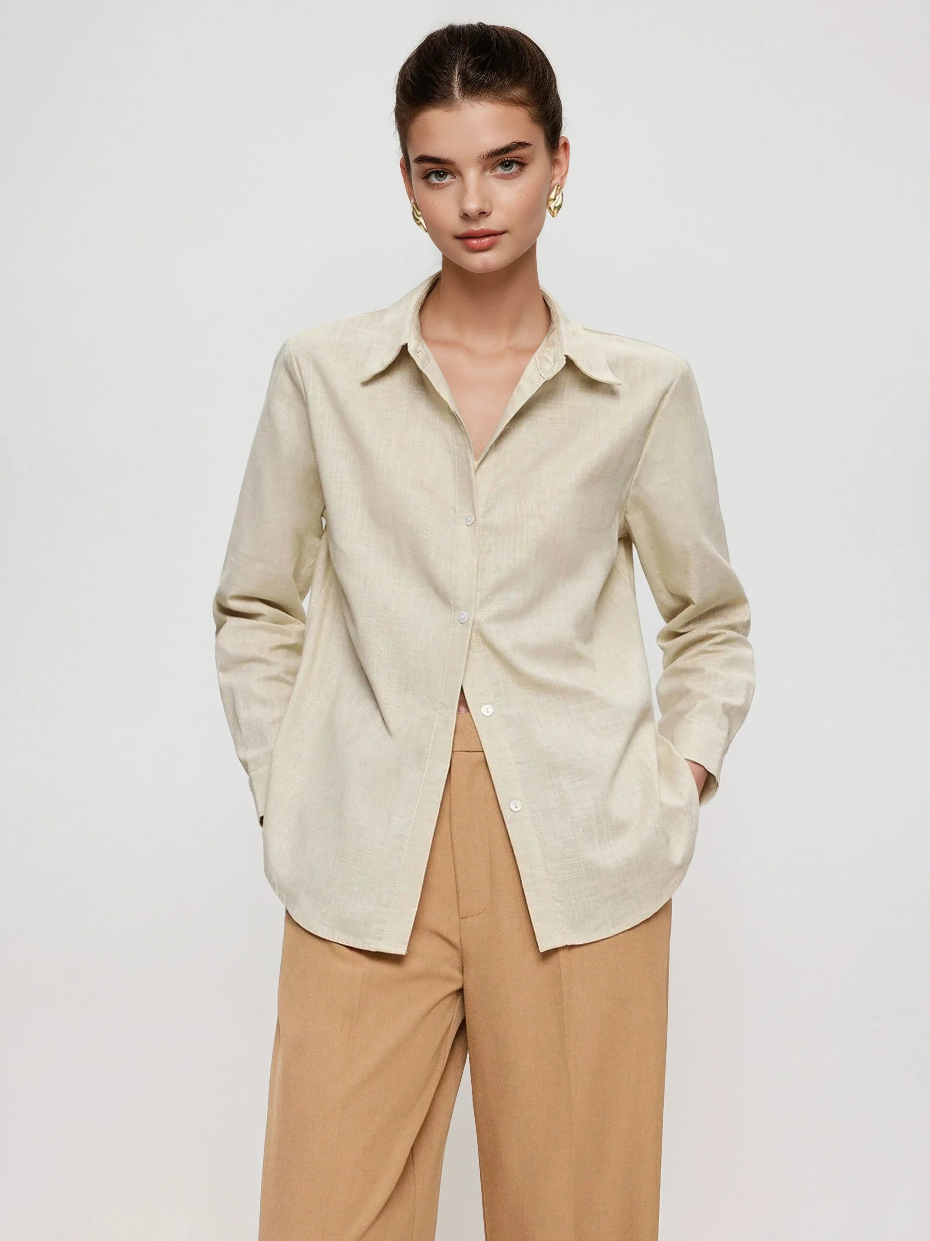 Timeless Style Shirt Button Front With Collar Long Sleeve