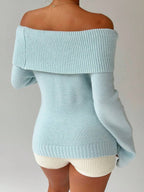 Off Shoulder Foldover Ribbed Knit Jumper