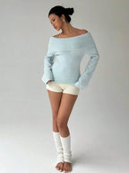 Off Shoulder Foldover Ribbed Knit Jumper