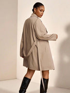 Plus Size Trench Coat Two Piece Belted Beige Minimalist