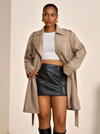 Plus Size Trench Coat Two Piece Belted Beige Minimalist