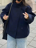 Wool Blend Coat With Front Buttons Loose Fit Chic Casual