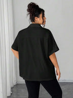 Batwing Sleeve Button Front Shirt Plus Size Casual Top