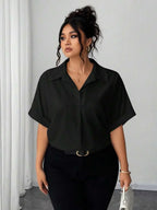 Batwing Sleeve Button Front Shirt Plus Size Casual Top