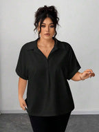 Batwing Sleeve Button Front Shirt Plus Size Casual Top