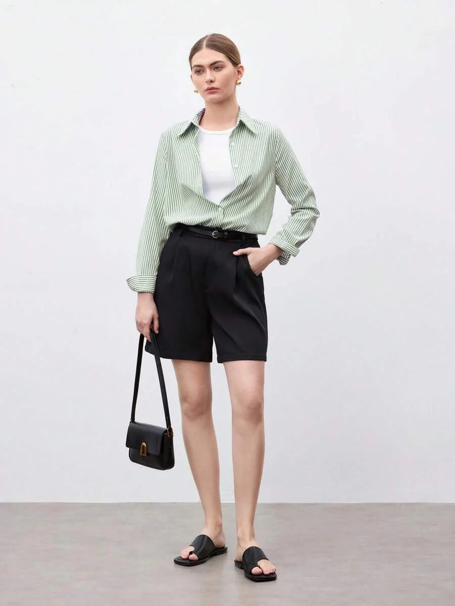 Front Button-Down Long Sleeve Shirt Versatile Elegant Chic