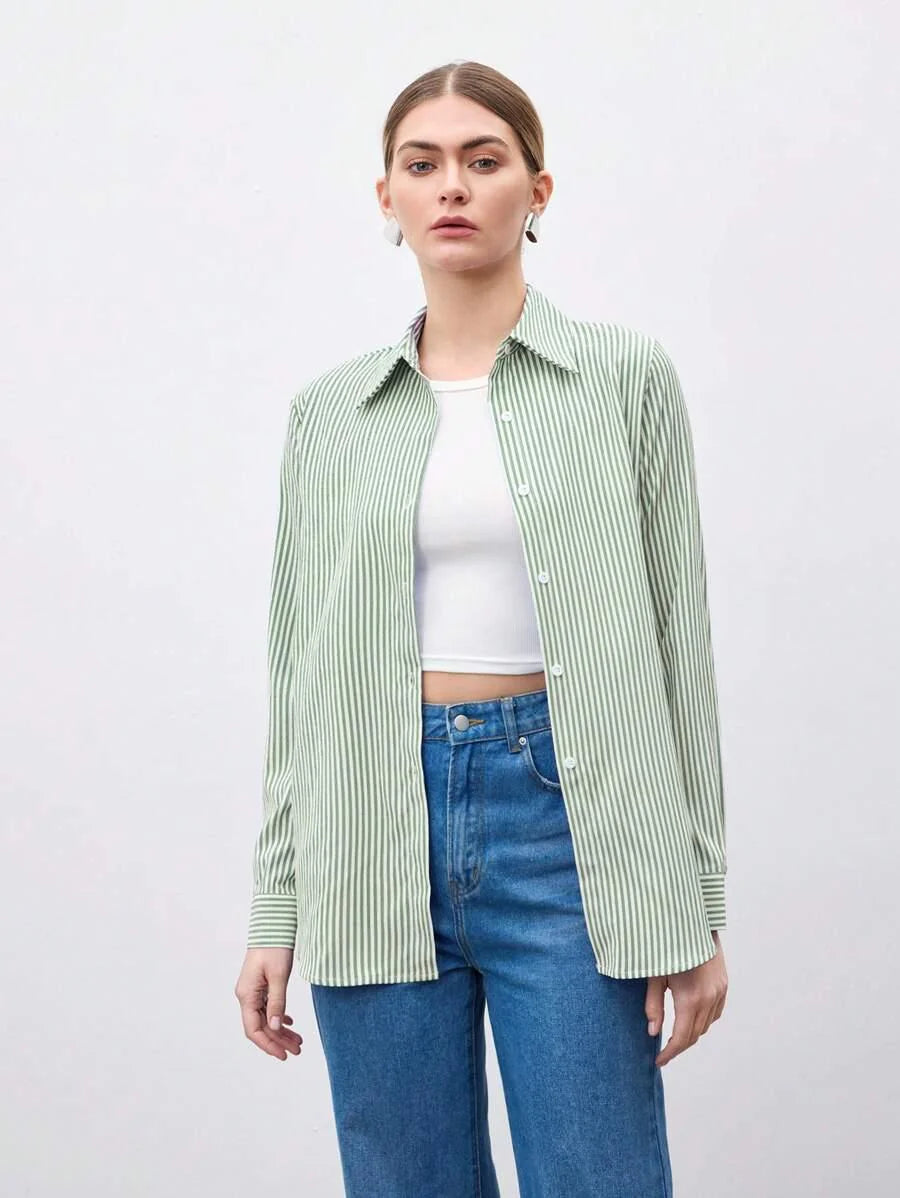 Front Button-Down Long Sleeve Shirt Versatile Elegant Chic