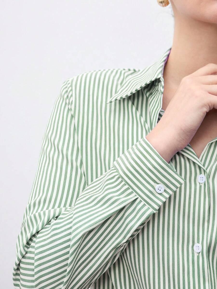 Front Button-Down Long Sleeve Shirt Versatile Elegant Chic