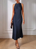 Satin Maxi Dress Sleeveless Split Thigh Wedding