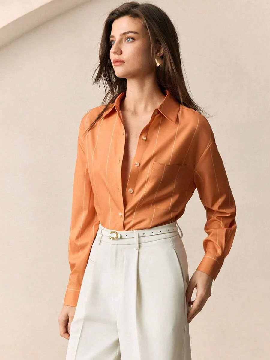 Lapel Button Front Shirt With Pocket Details For Office
