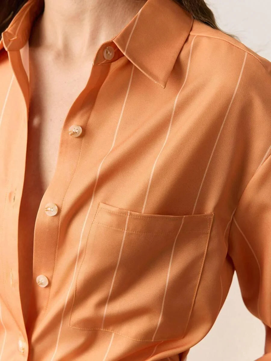 Lapel Button Front Shirt With Pocket Details For Office