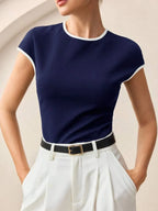 Contrast Trim Round Neck Short Sleeve Tee All Day Comfort