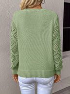 Open Knit V Neck Sweater Drop Shoulder Long Sleeve
