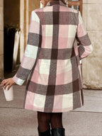 Timeless Plaid Wool Coat Turndown Collar Double Breasted