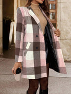 Timeless Plaid Wool Coat Turndown Collar Double Breasted