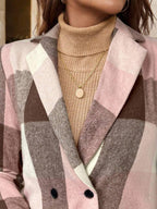Timeless Plaid Wool Coat Turndown Collar Double Breasted