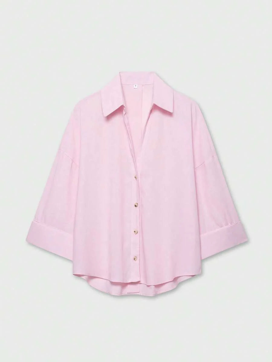 Sky Blue Button Front Shirt For Women Casual Office Everyday Wear Versatile Daily Shirt